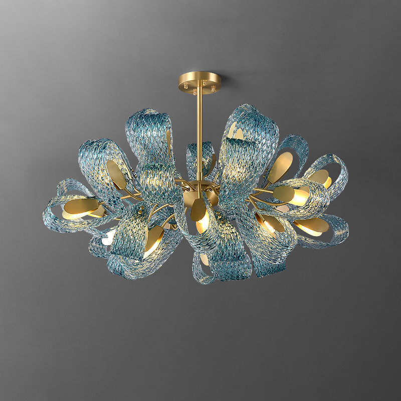 19-Light Glass Ceiling Fixture with Peacock Art Design for Dining Rooms & Large Spaces