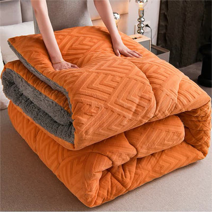 Sherpa Fleece Throw Blanket Quilted Winter Bedspread Soft Plush Heavyweight Comforter for Bed Couch Sofa Twin Full Queen King