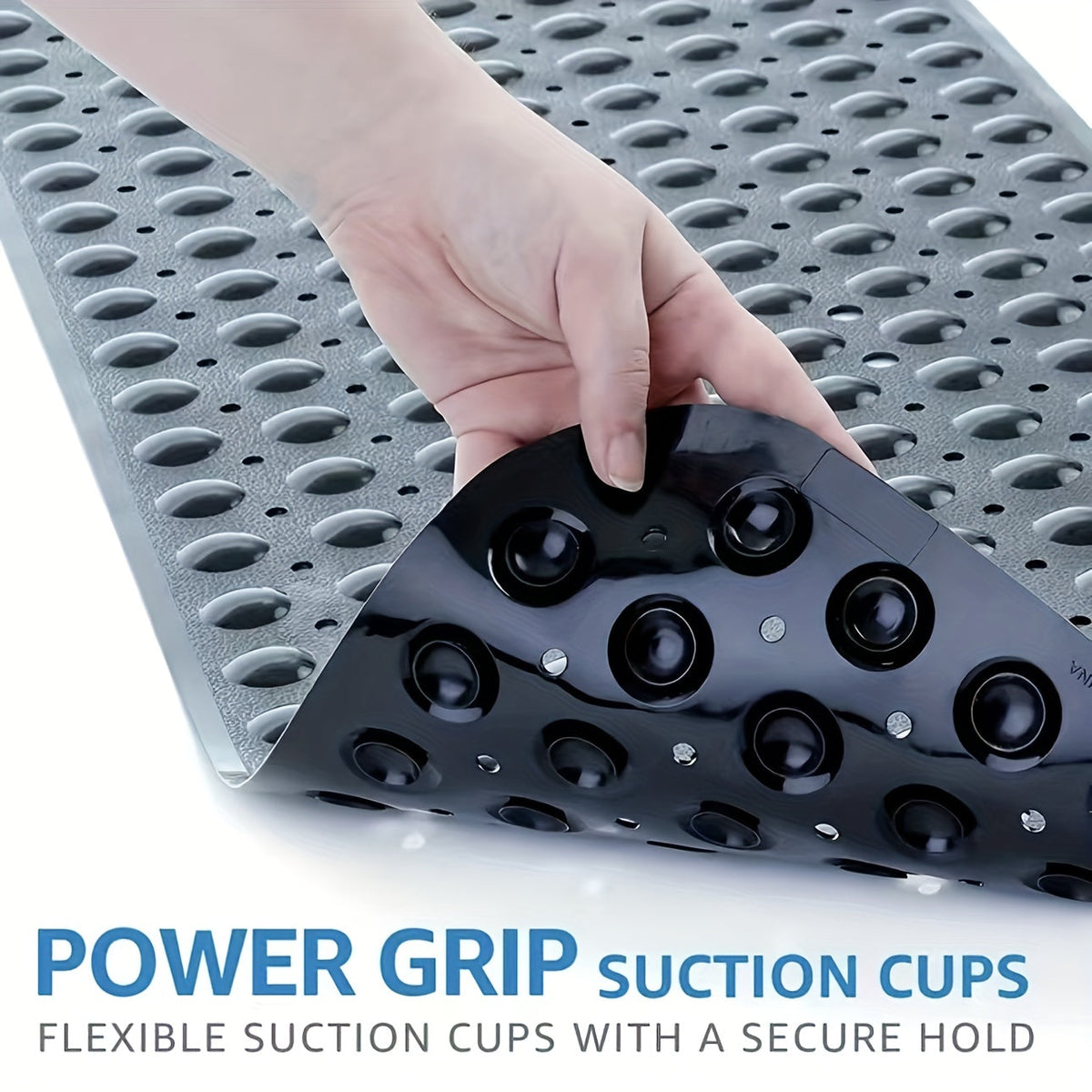 XL Non-Slip Shower and Tub Mat with Suction Cups – Drain Holes, Machine Washable, 40 x 16 in Bath Safety