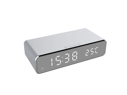 Nightstand Alarm Clock with Qi Wireless Charging Pad – Jumbo LED Display for Bedroom – Sleek Design for Desk or Bedside