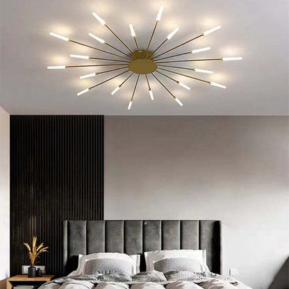 Starburst Flush Mount Ceiling Light Black Gold Modern Firework LED Fixture Bedroom Living Room Natural White Hardwired Indoor