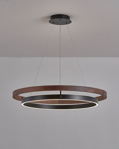 Circular Wood Ring Chandelier with LED Lighting 24-47 Inches Adjustable Height Farmhouse Dining Room Kitchen Island Ceiling Fixture