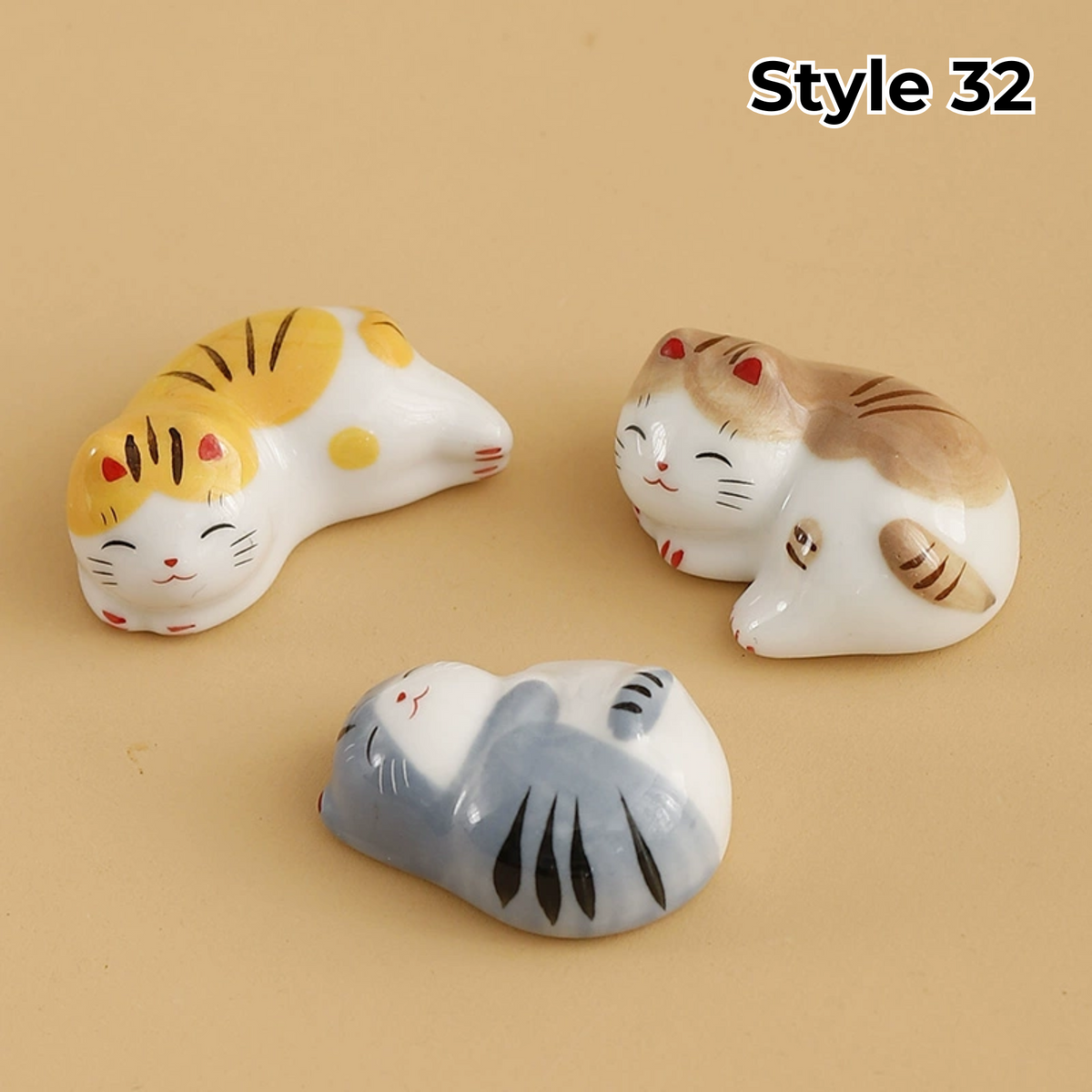 Porcelain Utensil Holders with Animal and Fruit Designs for Asian Dining – Set of 3 Decorative Tabletop Rests