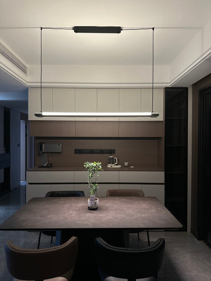 Linear LED Chandelier 35 Inch Dimmable Remote Control Black Metal Island Light for Kitchen Dining Room Adjustable Cord Modern Hanging Fixtur