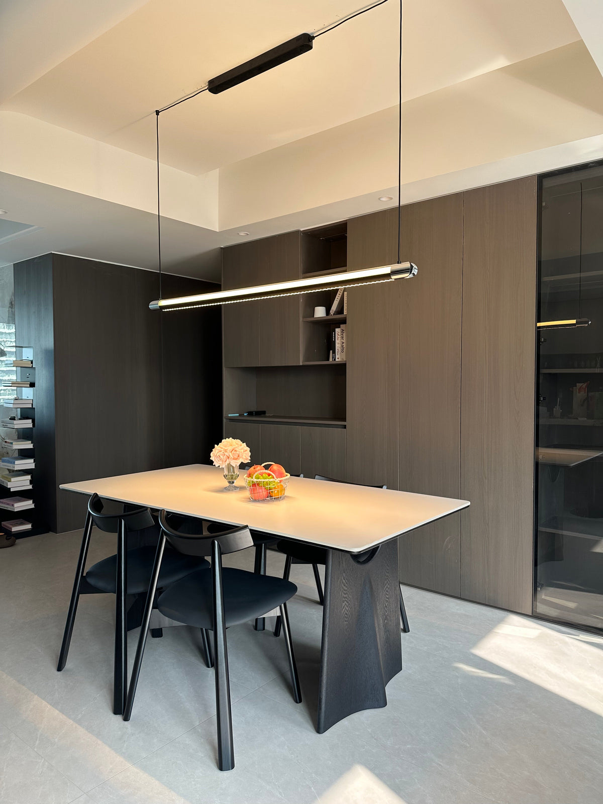 Linear LED Chandelier 35 Inch Dimmable Remote Control Black Metal Island Light for Kitchen Dining Room Adjustable Cord Modern Hanging Fixtur