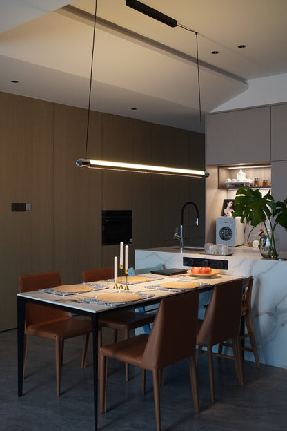 Linear LED Chandelier 35 Inch Dimmable Remote Control Black Metal Island Light for Kitchen Dining Room Adjustable Cord Modern Hanging Fixtur