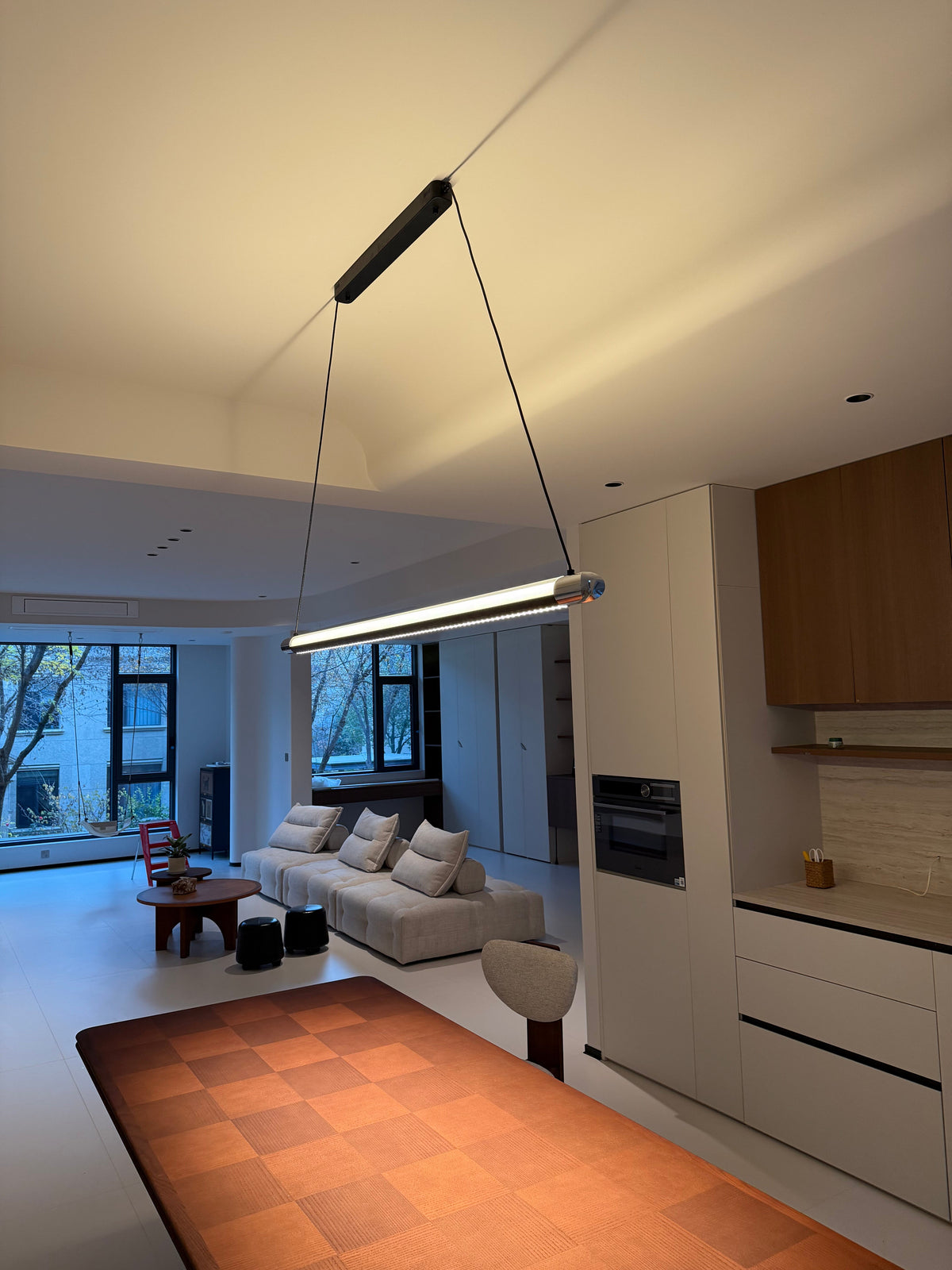 Linear LED Chandelier 35 Inch Dimmable Remote Control Black Metal Island Light for Kitchen Dining Room Adjustable Cord Modern Hanging Fixtur