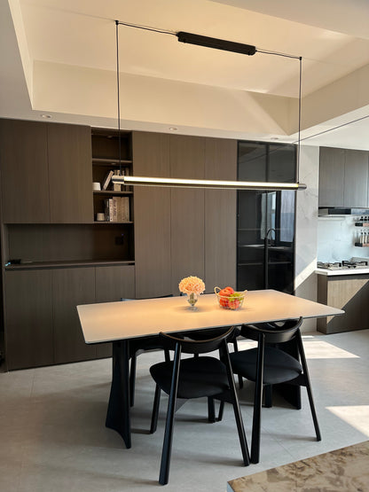 Linear LED Chandelier 35 Inch Dimmable Remote Control Black Metal Island Light for Kitchen Dining Room Adjustable Cord Modern Hanging Fixtur