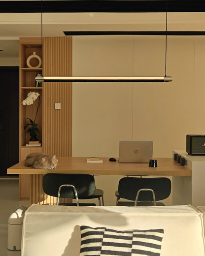 Linear LED Chandelier 35 Inch Dimmable Remote Control Black Metal Island Light for Kitchen Dining Room Adjustable Cord Modern Hanging Fixtur