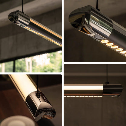 Linear LED Chandelier 35 Inch Dimmable Remote Control Black Metal Island Light for Kitchen Dining Room Adjustable Cord Modern Hanging Fixtur