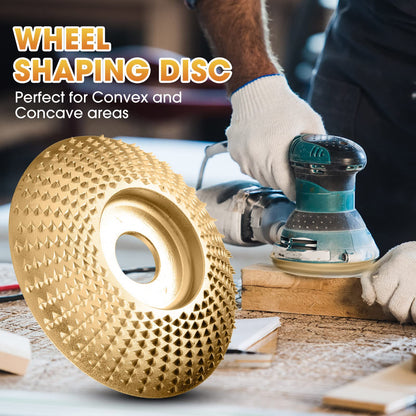 Carbide Abrasive Disc Set for Angle Grinders Gold 3-Piece Wood Shaping Kit Flat Bevel Arc 4 Inch for Woodworking Carving Sanding