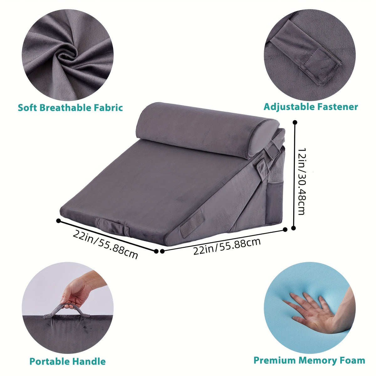 7-in-1 Adjustable Memory Foam Wedge Pillow System for Back Pain, Acid Reflux & Post-Surgery Support