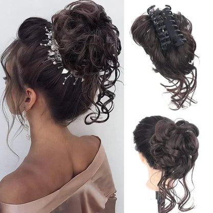 Synthetic Updo Hairpiece with Clip Attachment – Textured Volume for Thin or Fine Hair – Available in 18 Shades Including Blonde, Brown, Black, Gray &