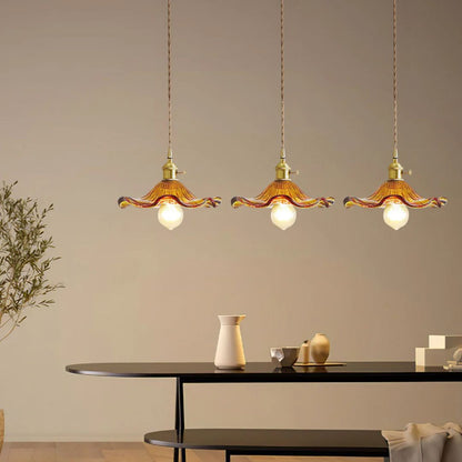 Glass Ceiling Light with Sculptural Ripple Edge – 9 in Hanging Fixture with Metal Hardware for Kitchen, Dining Area, or Bedroom – Adjustable