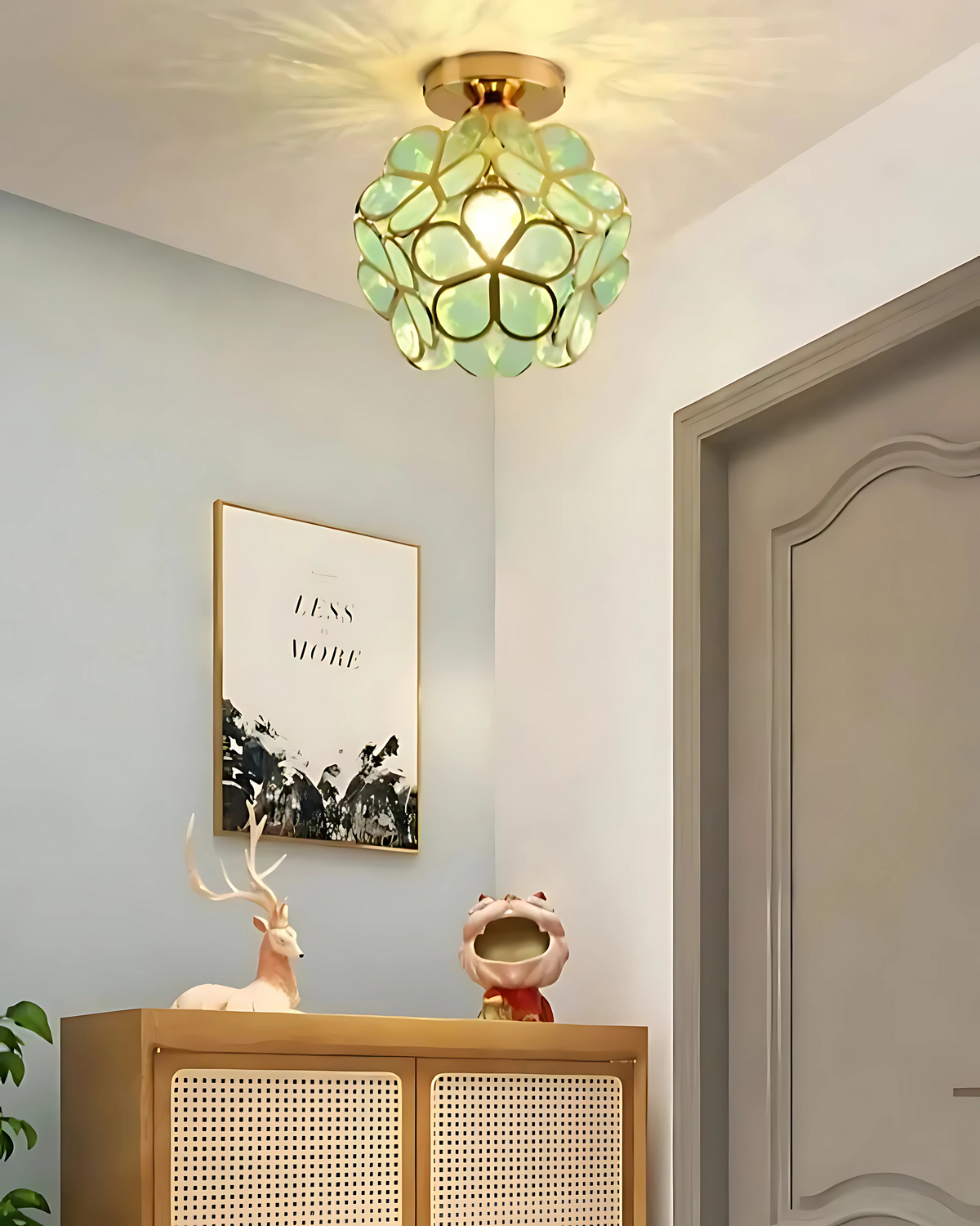Floral Flush Mount LED Light Fixture 8-Inch Gold Accent Acrylic Ceiling Lamp for Bedroom Hallway Entryway Small Rooms Modern Classic Decor I