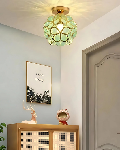 Floral Flush Mount LED Light Fixture 8-Inch Gold Accent Acrylic Ceiling Lamp for Bedroom Hallway Entryway Small Rooms Modern Classic Decor I