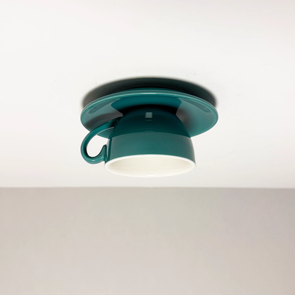 Plafonnier en céramique en forme de tasse à café – Montage encastré disponible en jaune, bleu, rose et autres coloris pour chambre, salle à manger et salon