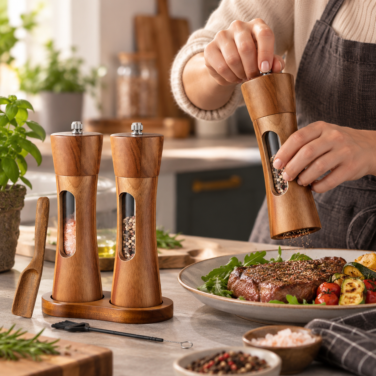 GRINDPEEK – Salt and Pepper Mill with Viewing Window for Convenient Use