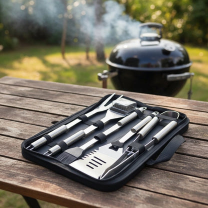 GRILLMASTER – Ensemble d’ustensiles de barbecue en acier inoxydable avec mallette de transport