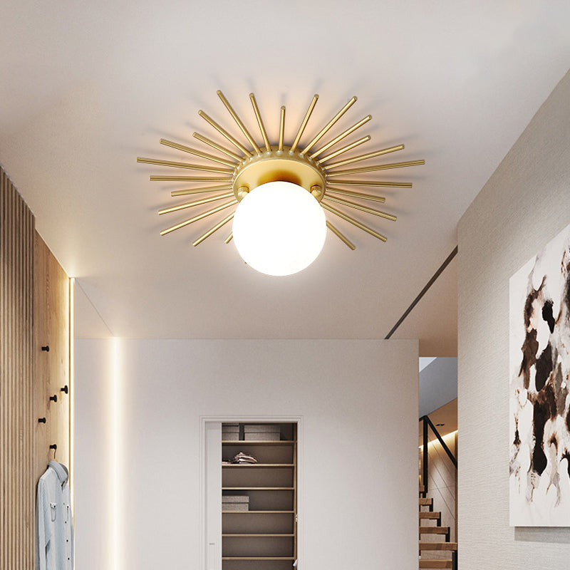 Round Flush Mount Ceiling Light Fixture with Frosted Glass Globe Shade, Modern Single Bulb Overhead Lighting for Bedroom Hallway Entryway