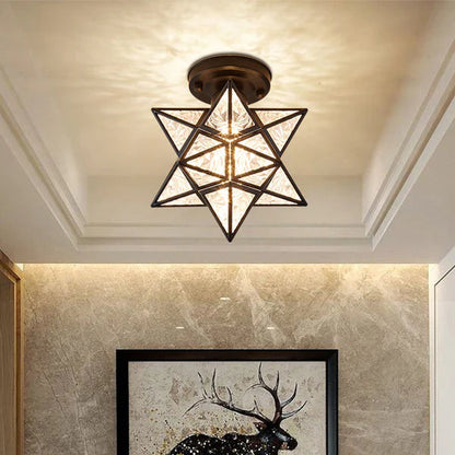 Star Flush Mount Ceiling Fixture Gold Metal 8 Inch E27 Socket for Bedroom Hallway Entry Compact Geometric Lighting Modern Home Decor