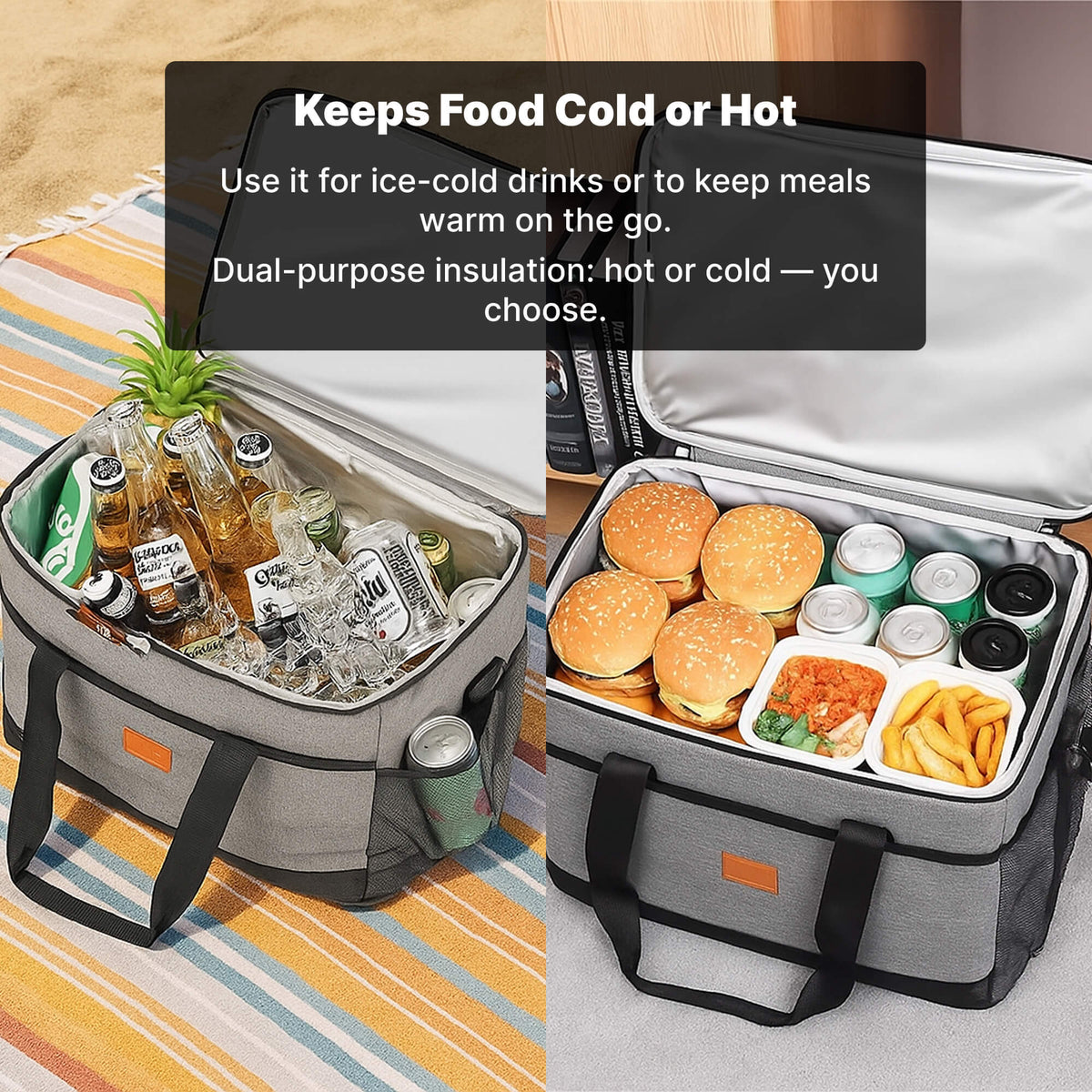 Large 33-Liter Insulated Cooler Tote with Leak-Proof Lining for Camping, Tailgating, Road Trips & Family Outings