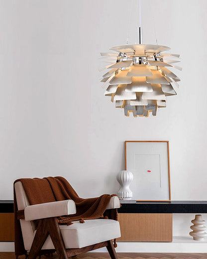 Layered Metal Fixture 19 in Wide Warm White E27 Socket Adjustable Height Kitchen Island Dining Room Cord Suspended Overhead Lighting Texture