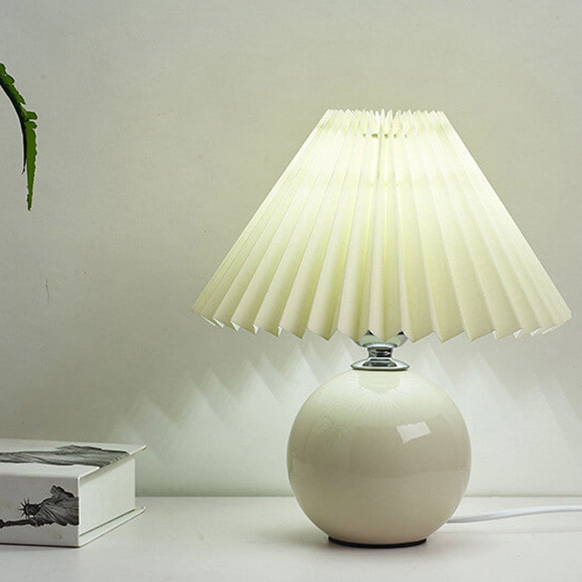 Ceramic Table Lamp with Fabric Shade – Modern Accent Lighting for Bedroom, Living Room & Home Office