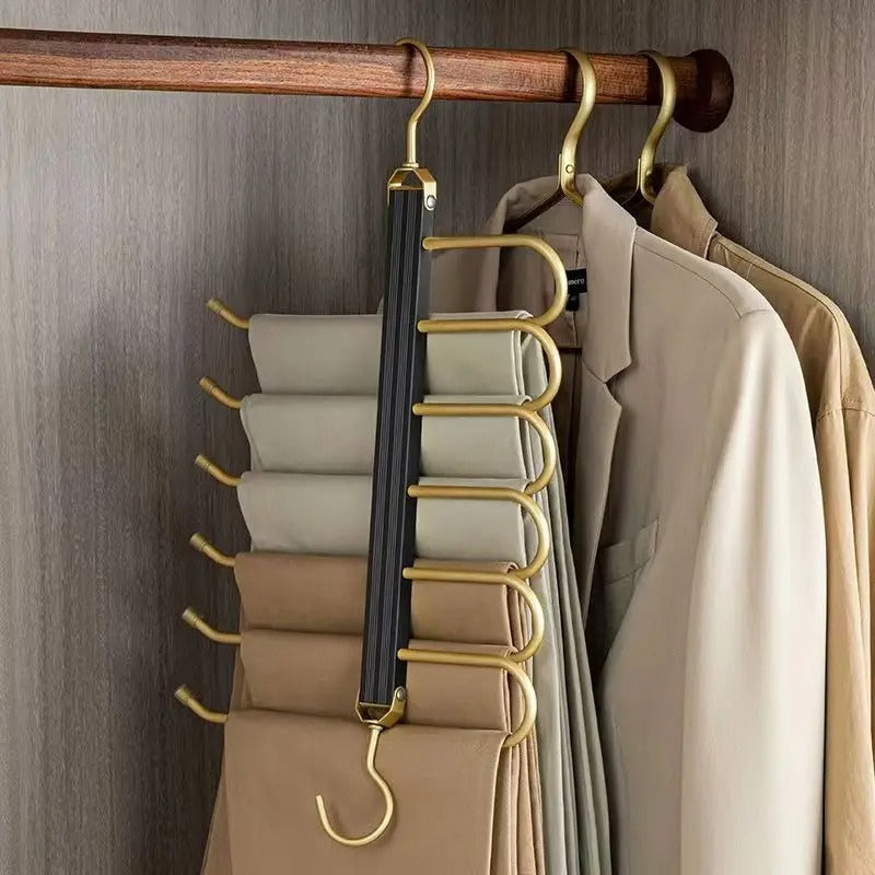 Multi-Tier Closet Hanger for Pants Storage 6-Level Rotating Hook Space Organizer for Jeans Slacks Scarves 14 in Wide Lightweight Aluminum Ra