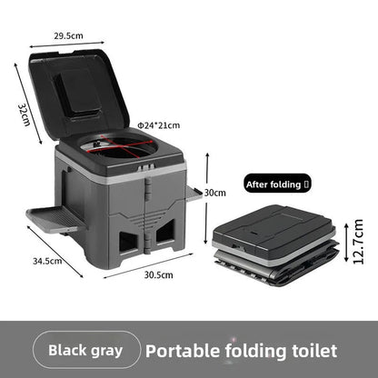 Collapsible Camp Toilet with Built-In Bag Dispenser – Portable Folding Seat for Camping, RV, Boat & Emergency Use – Adjustable Stabilizer