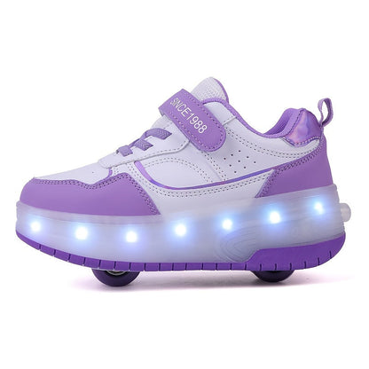LED Light-Up Roller Skate Sneakers for Kids with Removable Wheels – USB Rechargeable Inline Shoes for Boys & Girls
