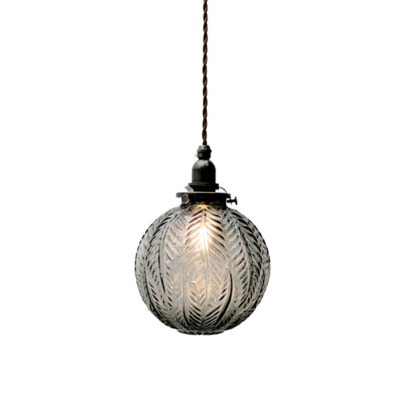 Single-Light Hanging Pendant with Etched Feather Glass Shade — Colonial-Inspired Design for Kitchen, Dining Room & Entryway