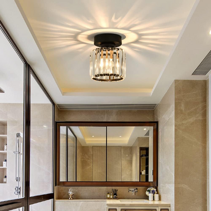 Flush Mount Crystal Light Fixture E27 Socket Black Gold for Bedroom Living Room Hallway Indoor Home Décor Compact Reflective Shade Elegant A