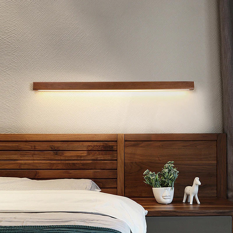 Applique murale LED linéaire en bois, lampe de miroir de courtoisie réglable à 3 températures de couleur pour salle de bain, chambre et couloir, style minimaliste nordique moderne