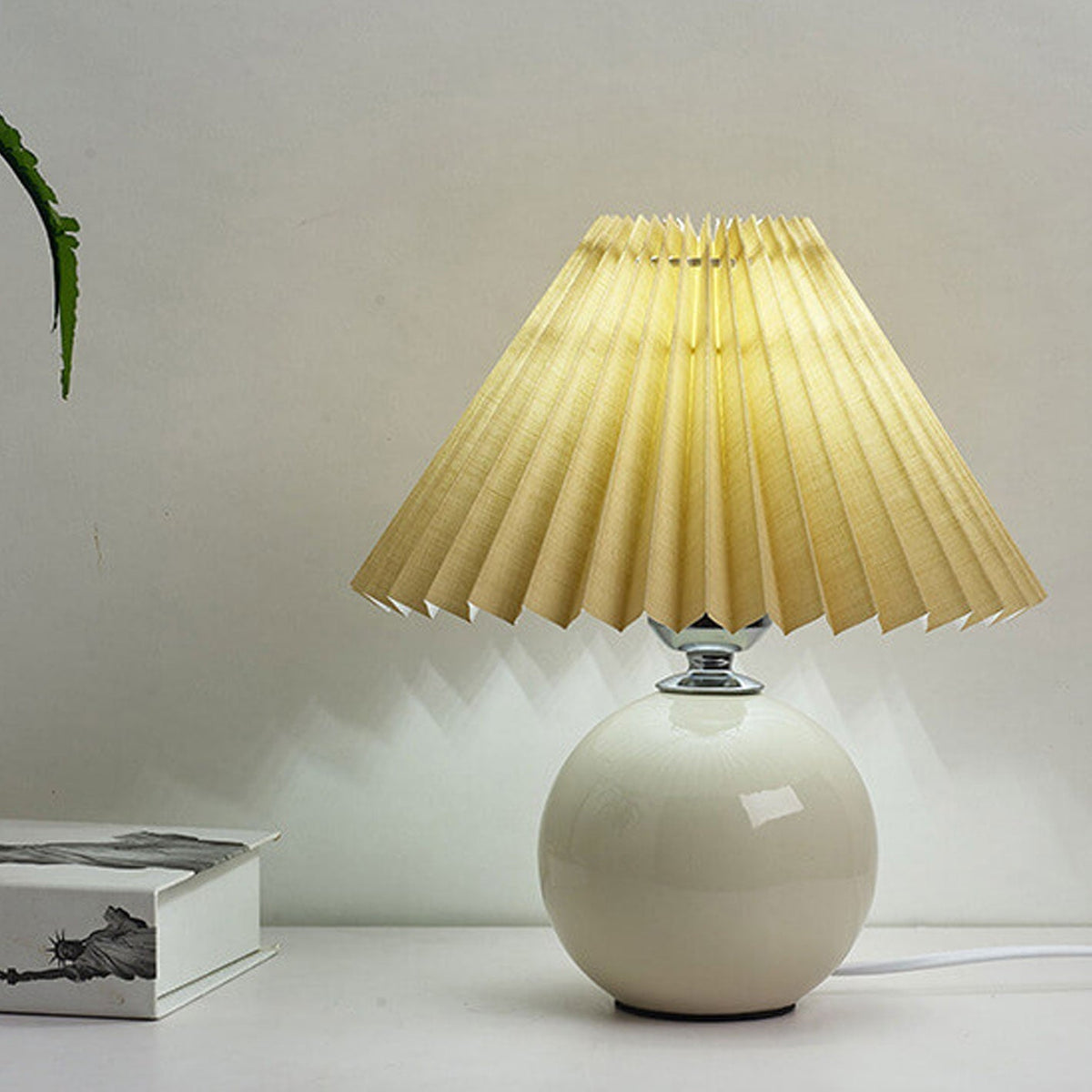 Ceramic Accent Lamp with Fabric Shade 11x9.5 in E26 Socket for Nightstand Desk Study Room Reading Light Modern Home Decor