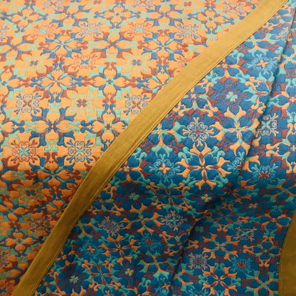 Six-Layer Cotton Quilt Reversible Lightweight Blanket Orange Blue Geometric Pattern for Year-Round Comfort Bedroom Guest Room
