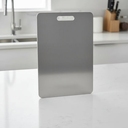 Steel Kitchen Prep Board 13.8×9.8 in Non-Porous Surface Bacteria-Resistant Rolling Cutting Serving Tray for Vegetables Meat Dough Cheese Mul