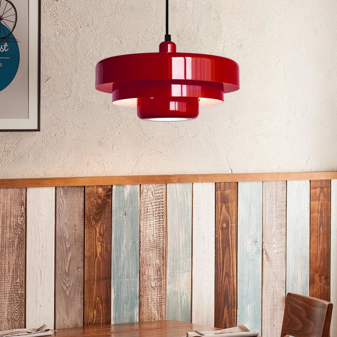 Hanging Iron Ceiling Fixture 14 Inch Layered Shade Height-Adjustable for Kitchen Dining Room Bedroom Modern Retro Downlight E27 Socket