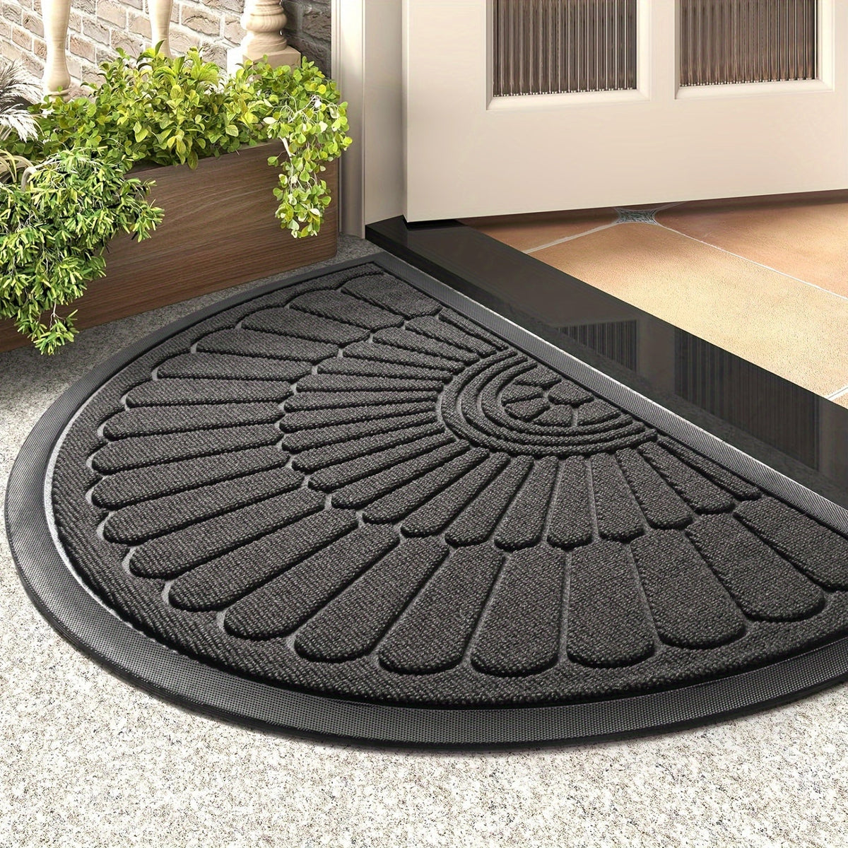Half Moon Entry Mat Rubber Non-Slip Indoor Outdoor Foyer Entryway Mud Catcher Patio Back Front Utility Room Vestibule Hallway Home