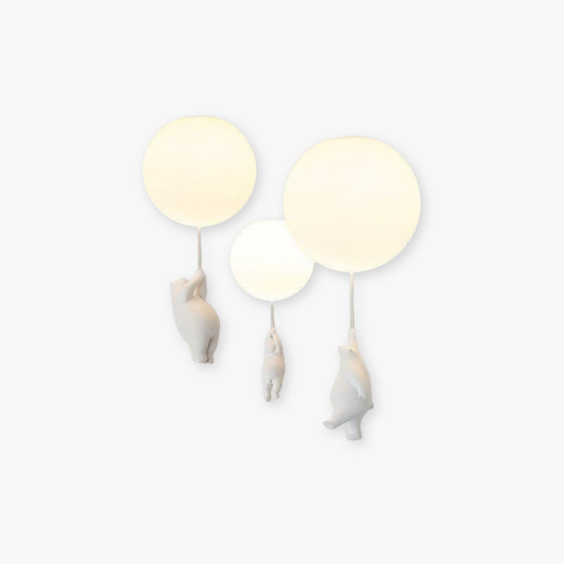 Kids Flush Mount Light Fixture with Teddy Bear & Balloon 5W LED for Nursery Playroom Bedroom White Acrylic Metal Ceiling Lamp for Children