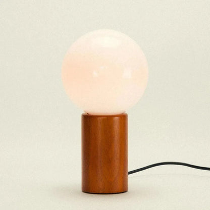 Spherical Glass Shade Nightstand Light 11 in Natural Wood Base Bedside Reading Lamp Retro Accent Illumination for Bedroom Living Room Office