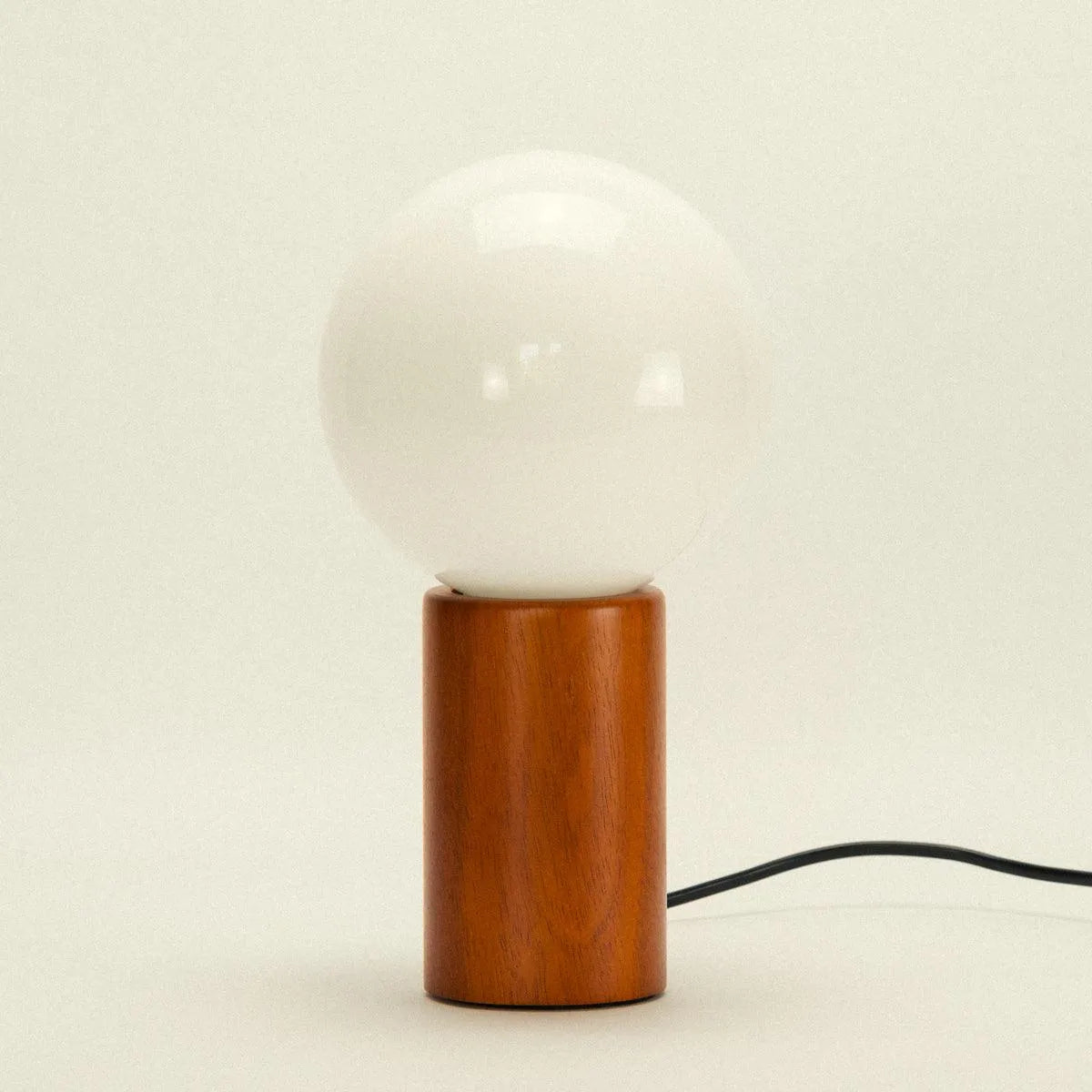 Spherical Glass Shade Nightstand Light 11 in Natural Wood Base Bedside Reading Lamp Retro Accent Illumination for Bedroom Living Room Office