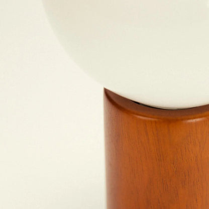 Spherical Glass Shade Nightstand Light 11 in Natural Wood Base Bedside Reading Lamp Retro Accent Illumination for Bedroom Living Room Office