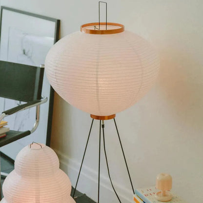 Tall Paper Lantern Floor Lamp with Metal Base for Bedrooms & Living Rooms | Soft Warm Glow | East Asian Minimalist Standing Light for Cozy R