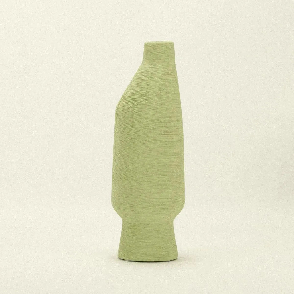 Ceramic Vessel 11.8 Inches Tall Green Artisan Home Accent Mantel Decor Sculptural Pottery for Shelf Console Table Centerpiece