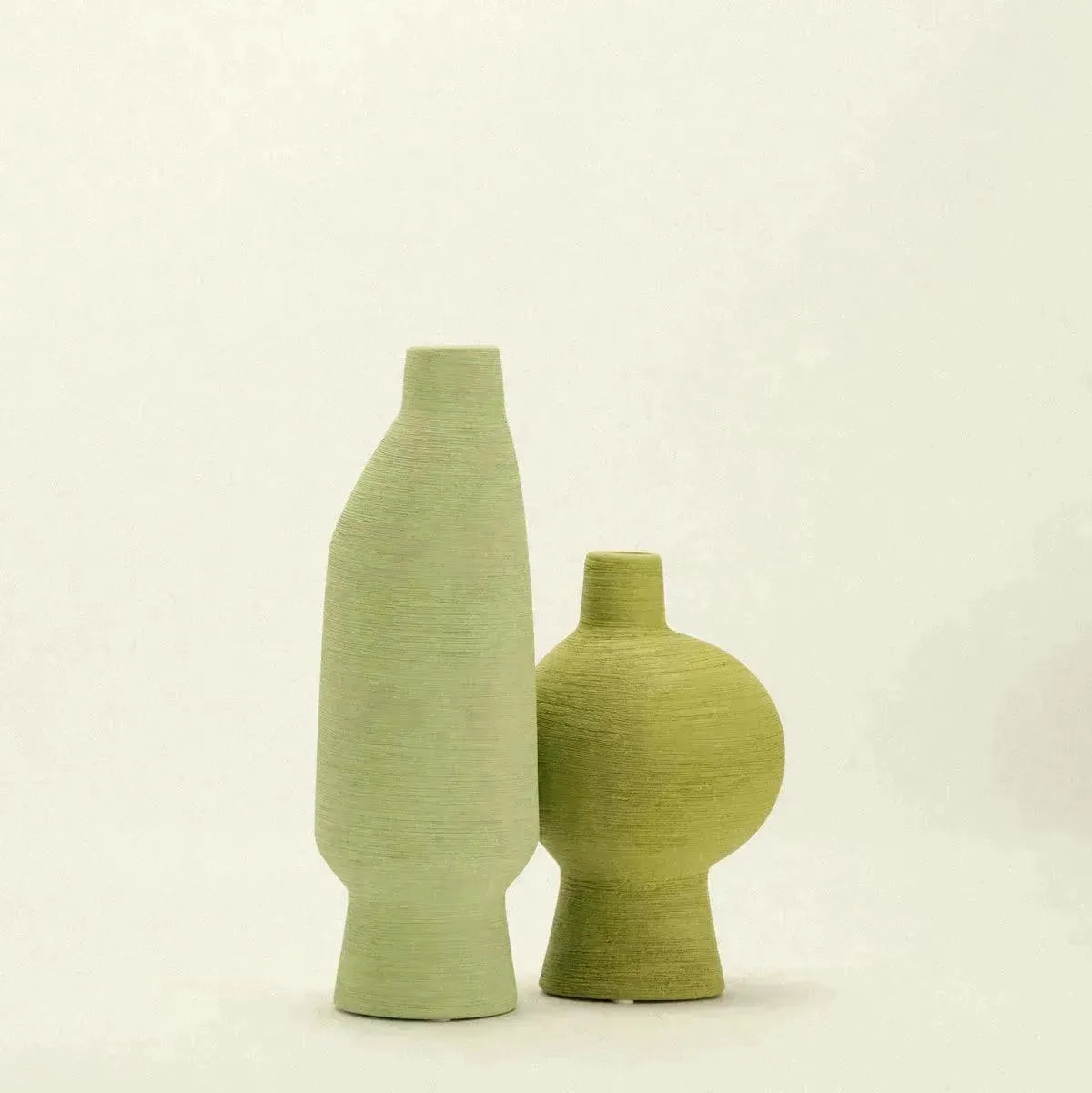 Ceramic Vessel 11.8 Inches Tall Green Artisan Home Accent Mantel Decor Sculptural Pottery for Shelf Console Table Centerpiece
