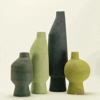 Vase en céramique sculpturale pour tables, étagères et rebords de fenêtre – Poterie artisanale verte pour fleurs fraîches ou séchées