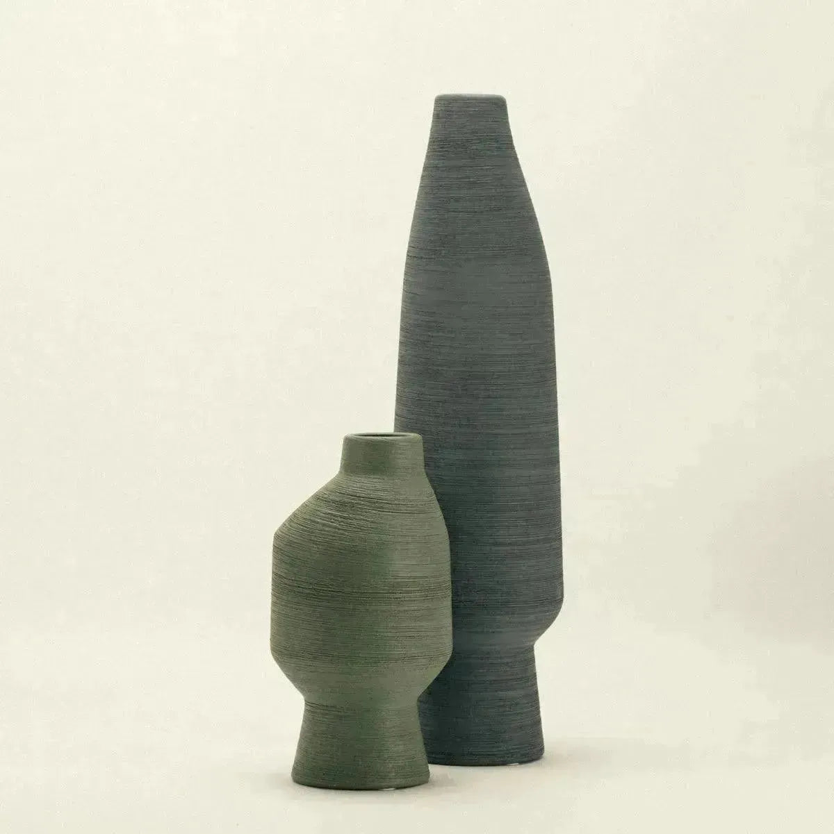 Handcrafted Pottery Vessel with Irregular Contour 7.9 Inches Sage Finish for Mantels Coffee Tables Botanical Stems Modern Farmhouse Nordic D