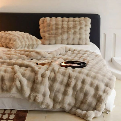 Plush Faux Fur Throw Blanket 63x79 Inches Soft Oversized Lap Coverlet for Sofa Bed Couch Lounge Chair Reading Nook Winter Warmth Home Accent