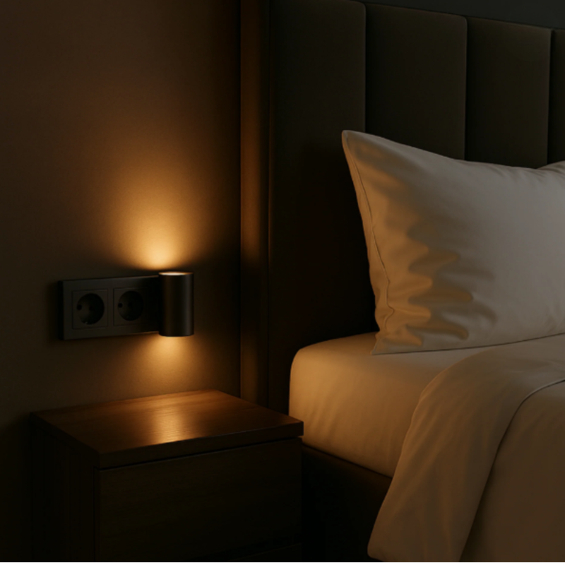 Plug-In Dimmable Night Light with Auto Sensor – Adjustable LED Wall Lamp for Bedroom, Hallway & Bathroom